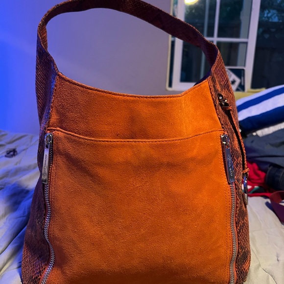 Michael kors orange satchel with snake skin . - Picture 2 of 2